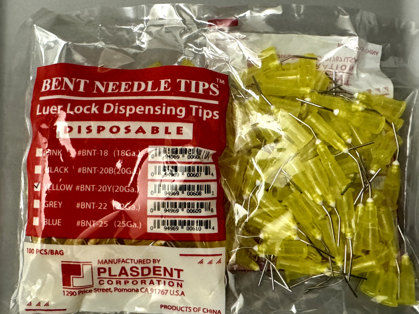 PLASDENT Dental flow YELLOW Luer Lock Delivery Tips 100/pkg 20 Gauge BNT-20Y