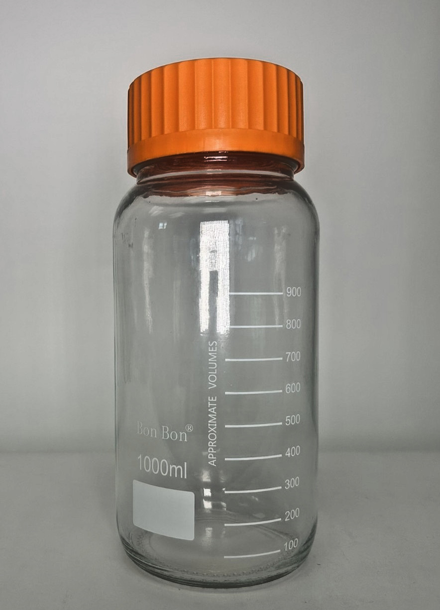 Lot of 2 BonBon 1000mL GLS80 Glass Lab Bottles – Wide Mouth – Orange Caps