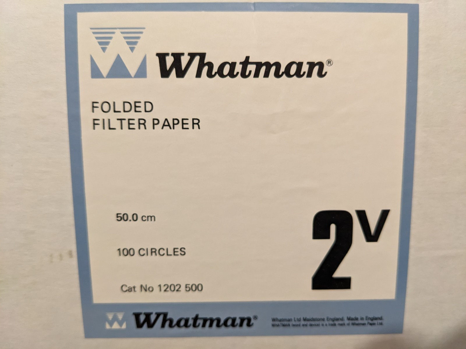 Whatman Folded Filter Paper 2V Qualitative 100 Circles/pk, 50.0cm, 1202 500