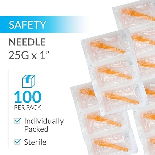 Global Medical Products – 25g x 1″ Safety Needle – QTY 100