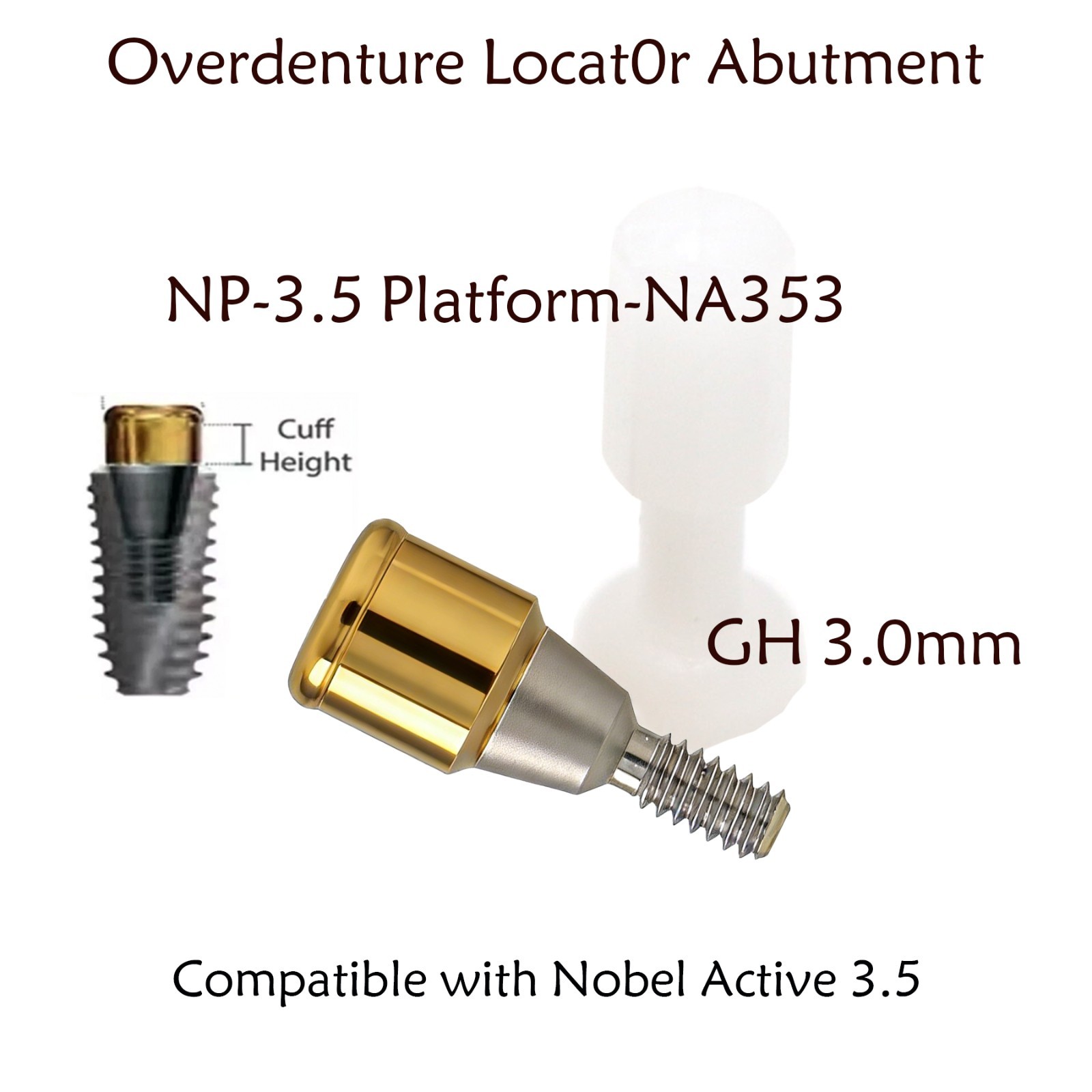 Nobel Biocare NP-NA353 Abutment Set 5 Grade Titanium, PEEK, 3mm, Retention Caps