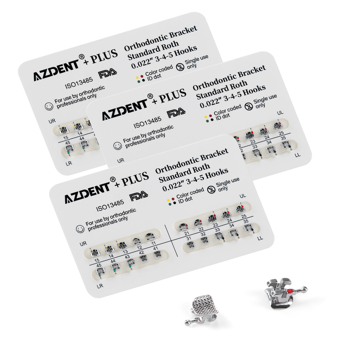 10X AZDENT Plus Dental Orthodontic Brackets Braces Roth.022 Hook 3 4 5 Mesh Base