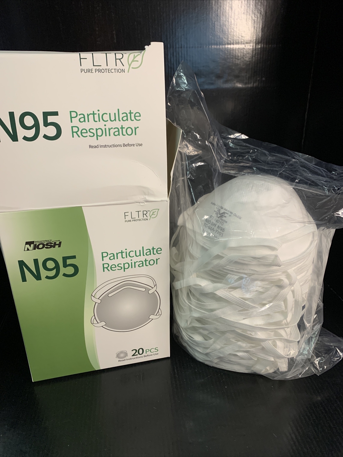 N95 NIOSH Particulate Respirator 20pcs White FLTR Model FT-N010 *See Description