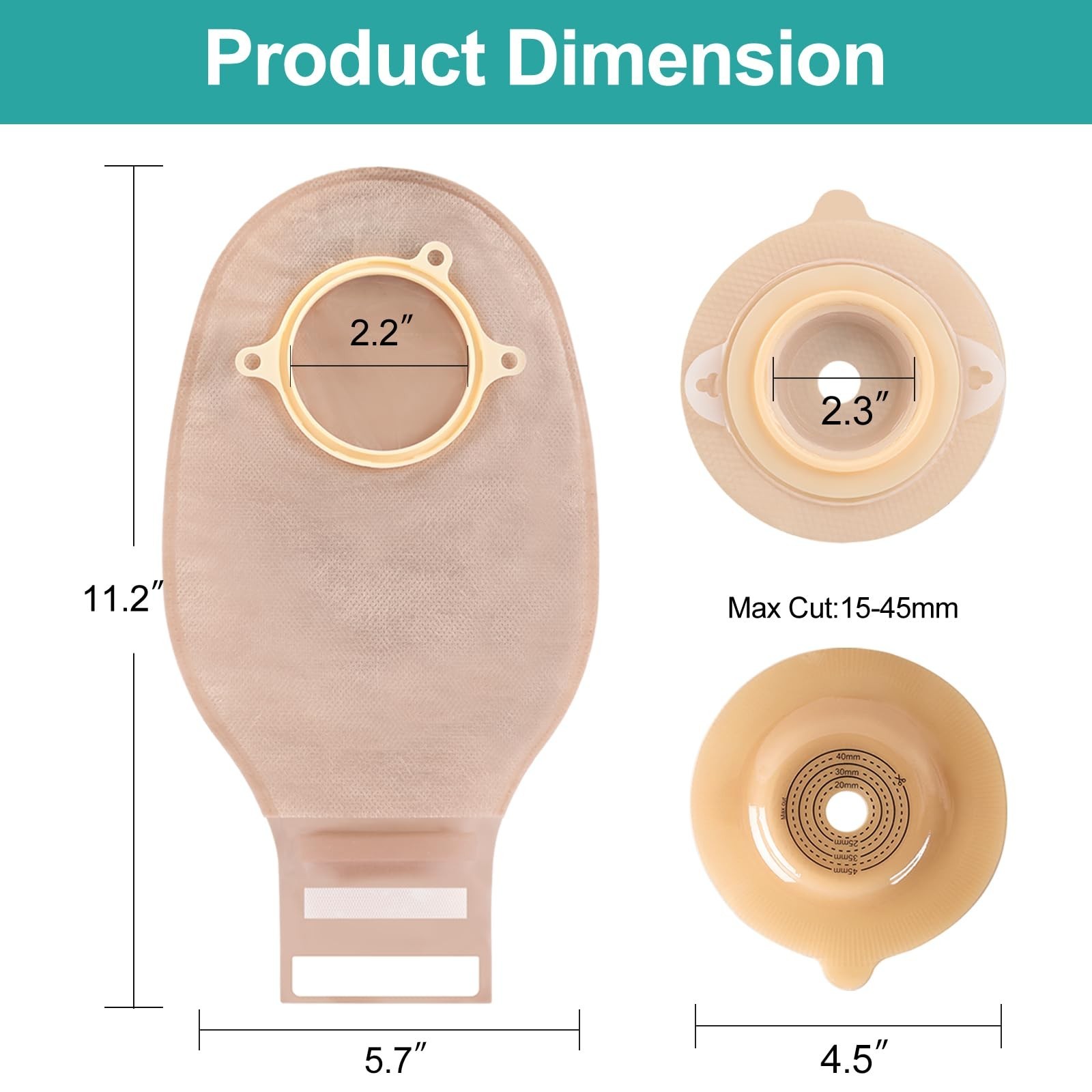 20 PCS Two-Piece Convex Colostomy Bags and Barriers, Max Cut 45mm | 15 Pack O…