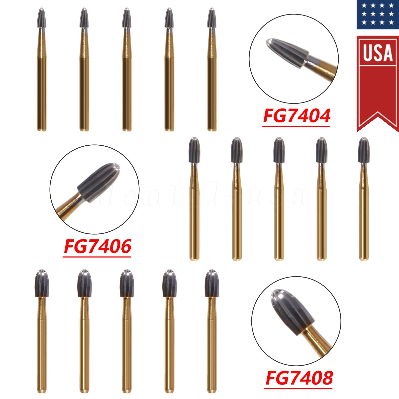 Dental Carbide Burs Trimming & Finishing Egg Football FG 7404 7406 7408