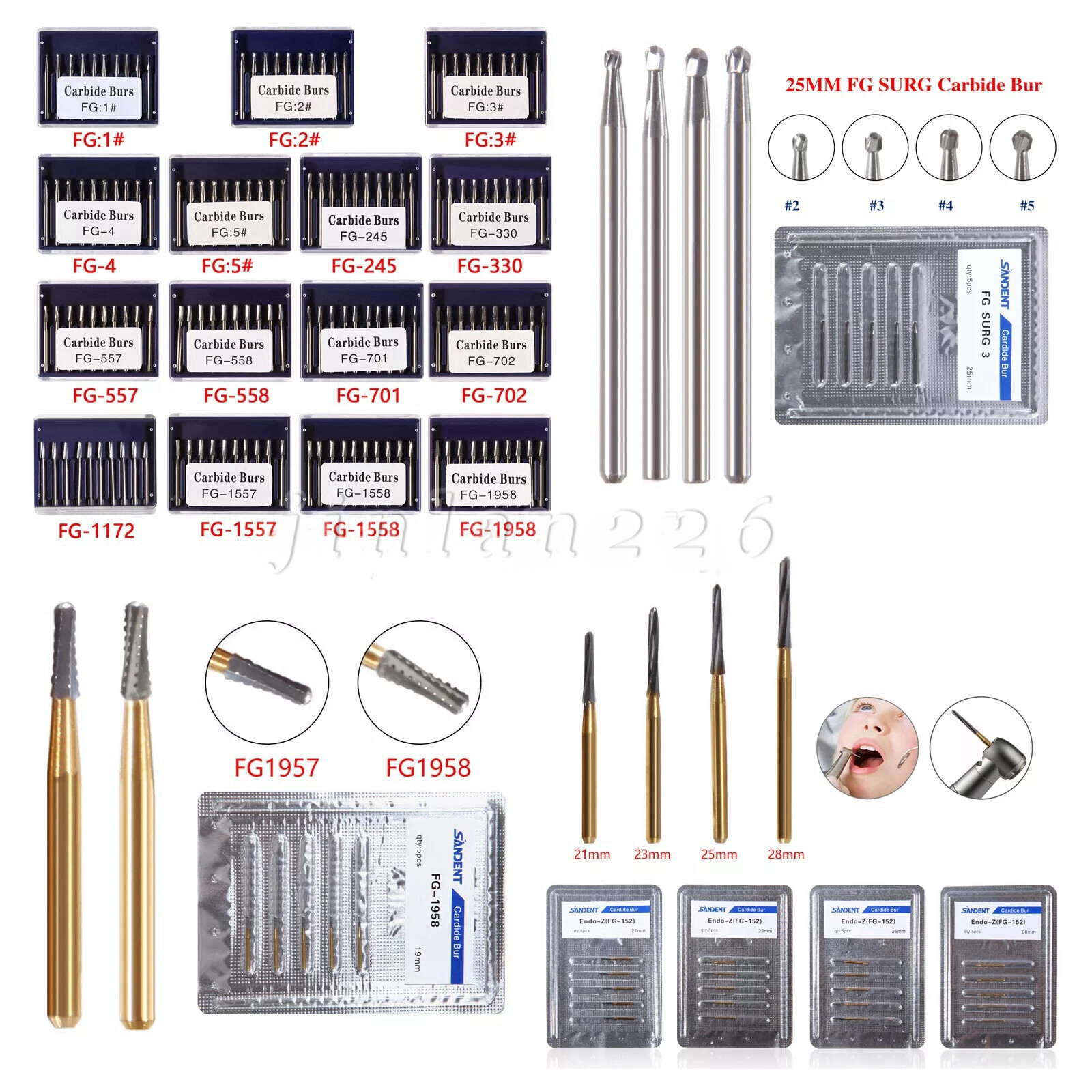 20 Types Dental Round Tungsten Carbide FG Bur For Surgical/ High Speed Handpiece