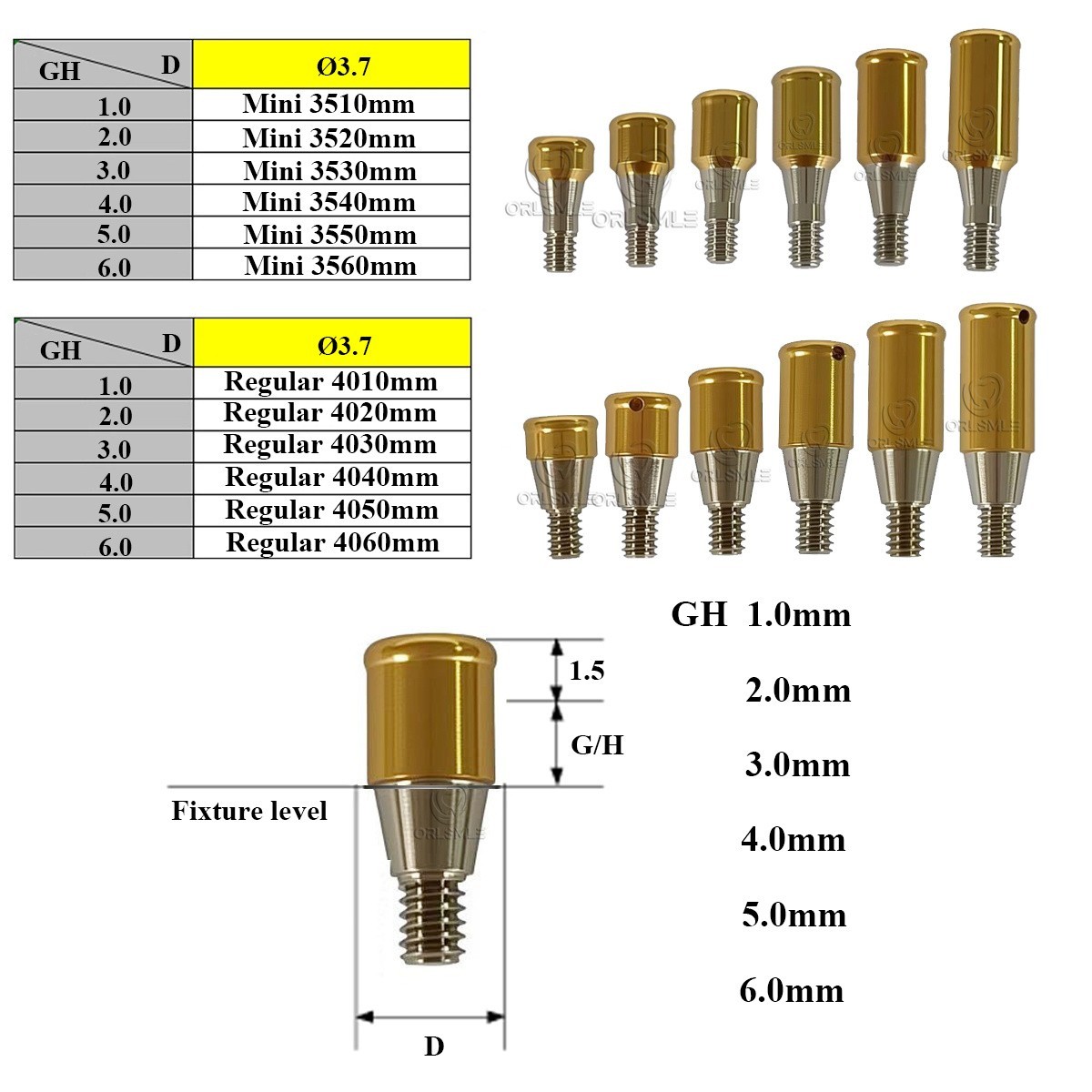 Locator abutment only abutment fit to Osstem TS platform GH1-6 Mini Regular