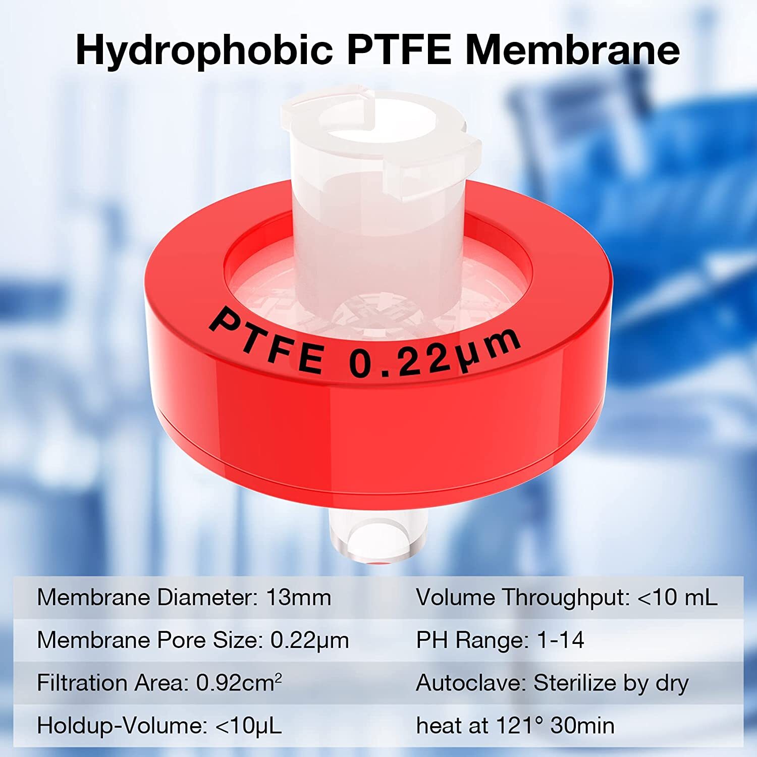 50ps PTFE Membrane Syringe Filters 0.22um Pore Size 13mm Hydrophilic Non-sterile