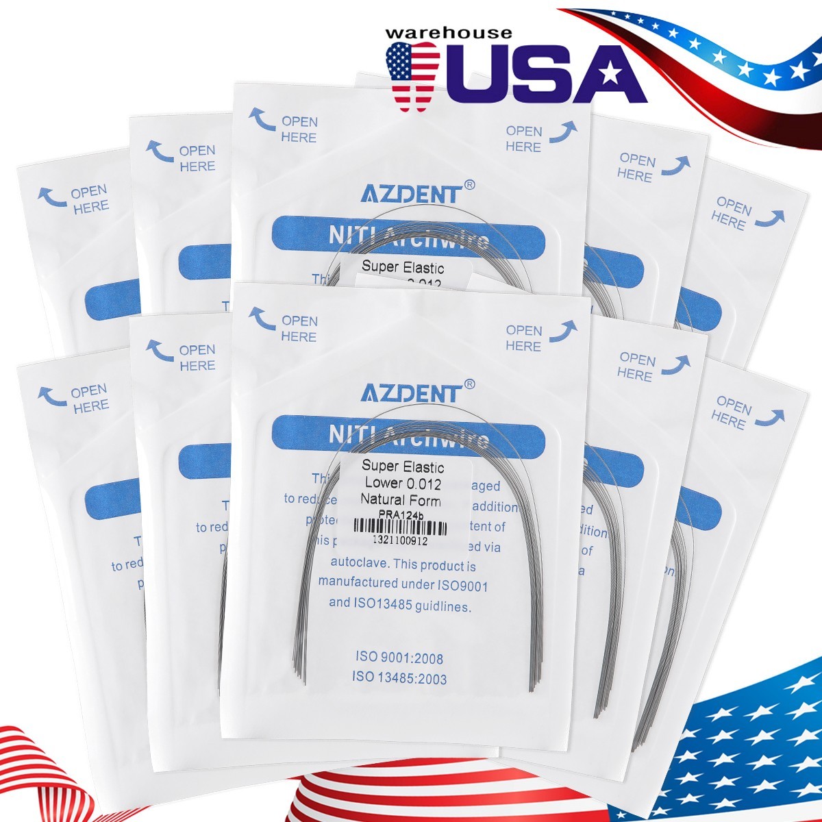 AZDENT Dental Orthodontic Stainless Steel Arch Wire Round Nature Form 10pcs/pack