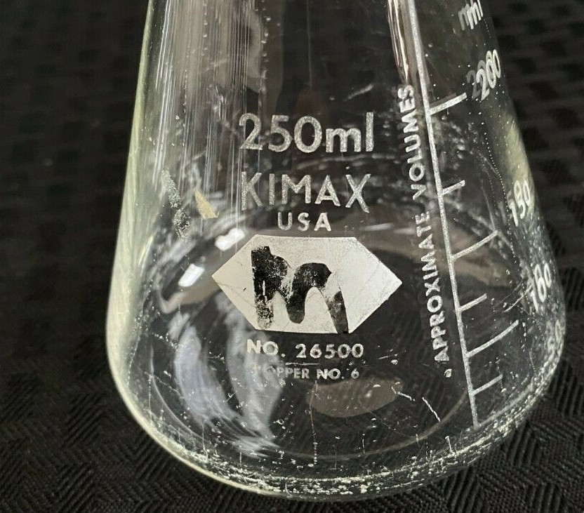 Lot of (12) KIMAX Glass 250mL Beaded Rim Graduated Erlenmeyer Flask 26500-250
