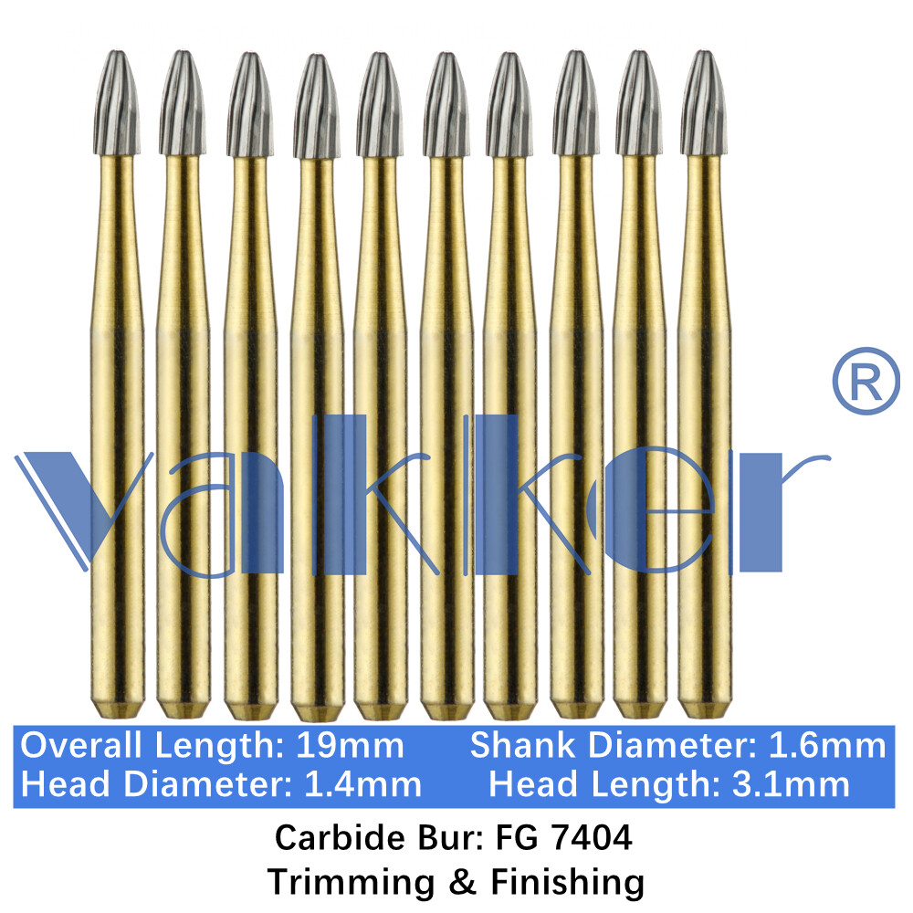 Vakker 10pc Dental Egg Carbide Burs Trimming & Finishing FG7404 High Speed Bur