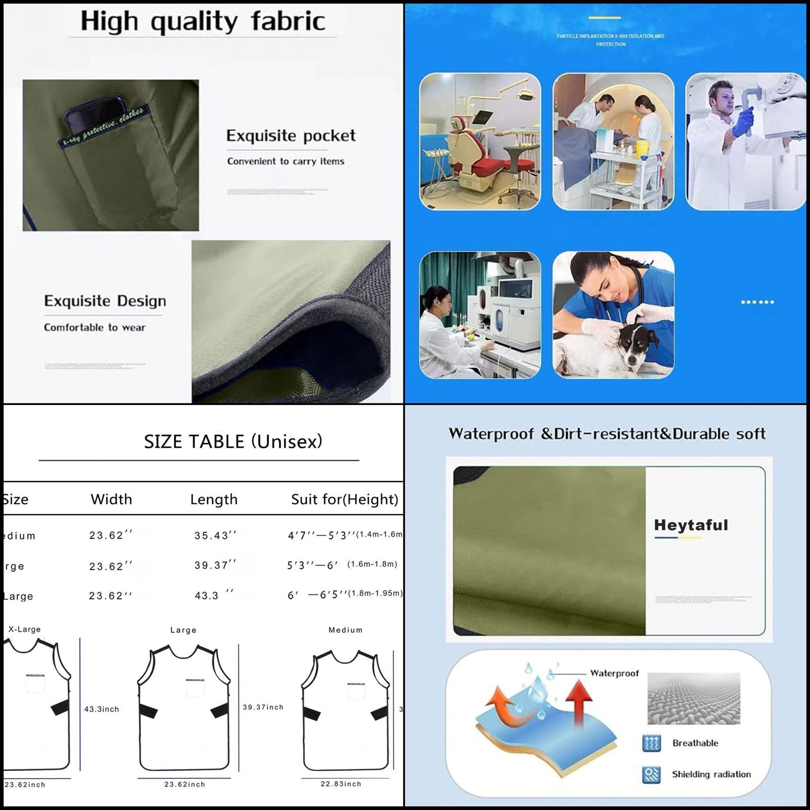 Heytaful 0.5mmpb X-Ray Half Lead Apron Shield with Thyroid Collar Army Green XL