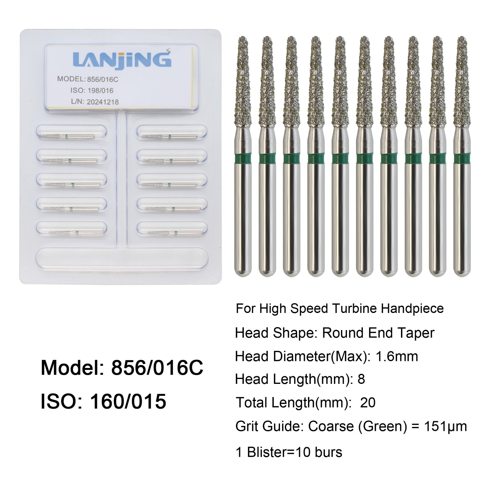 Diamond Burs Dental Round End Taper Diamond Bur FG Coarse Fine High Speed 856