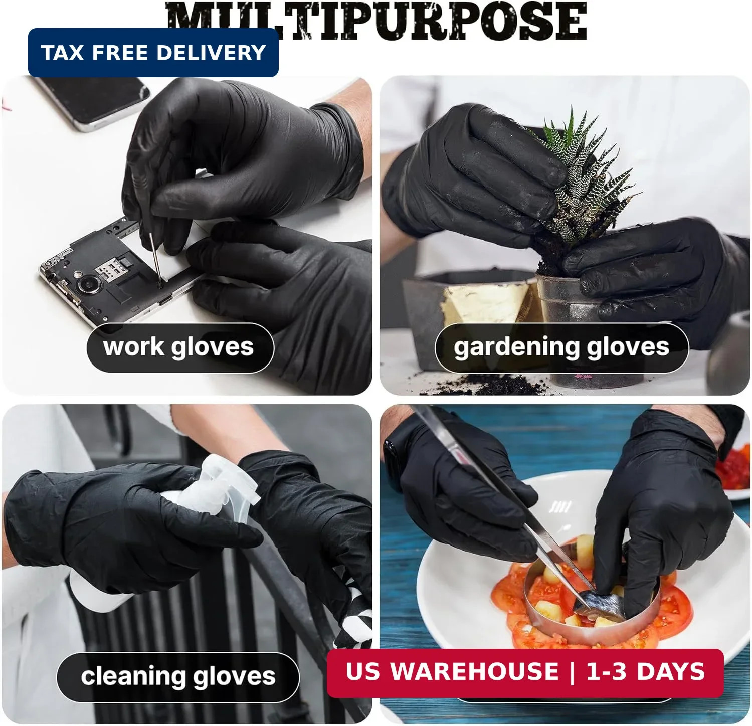 TitanFlex Black Nitrile Disposable Gloves, 5 Mil, Fully Textured, Heavy Duty Ind