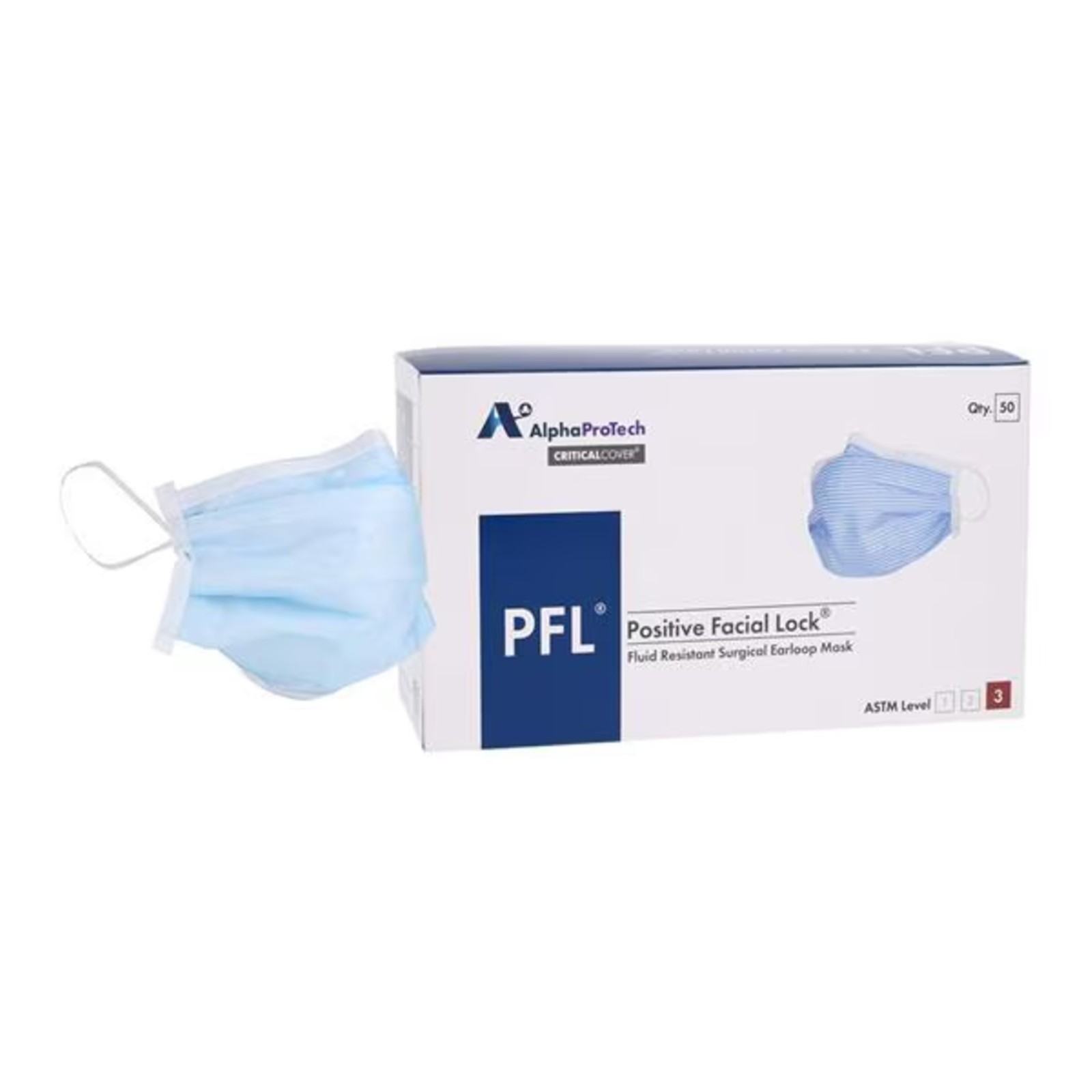 *50-Pack* AlphaProTech Critical Cover PFL Mask ASTM Level 3 Blue 615