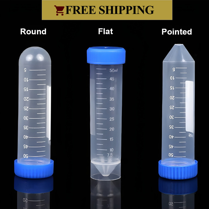 10PCS 50ml Centrifuge Tubes Screw Cap Flat/Round/Pointed Bottom Plastic