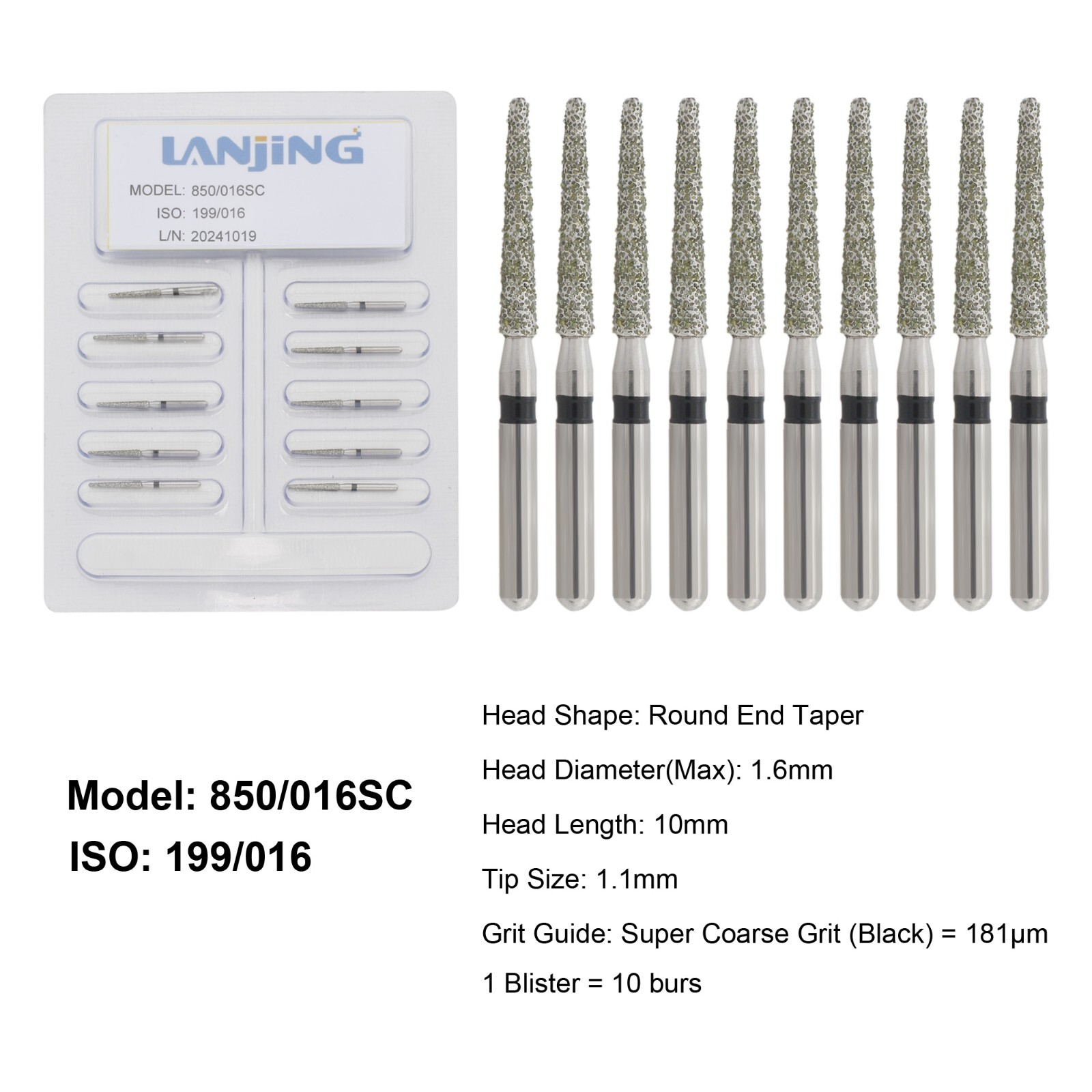 Dental Diamond Burs Round End Taper Super Coarse 850/016SC FG High Speed Bur