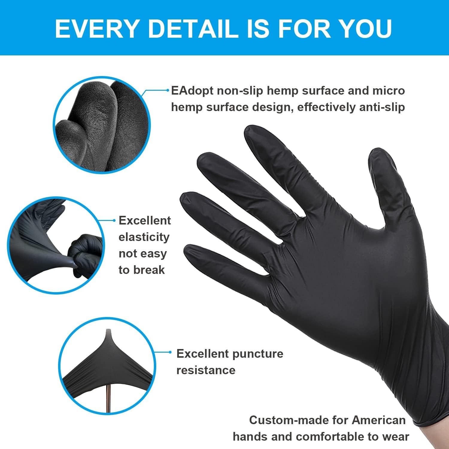 FINITEX Black Nitrile Disposable Medical Exam Gloves – 100/1000 PCS 6.3mil Po…