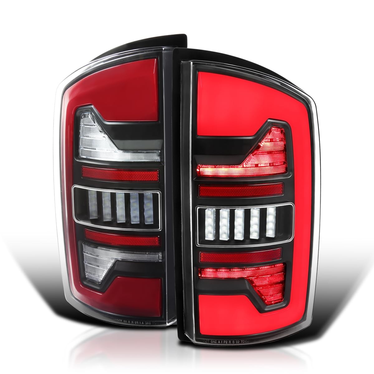 Black Tail Lights w/Red LED 2007-2008 Dodge Ram 1500 2500 3500 Left Right Pair