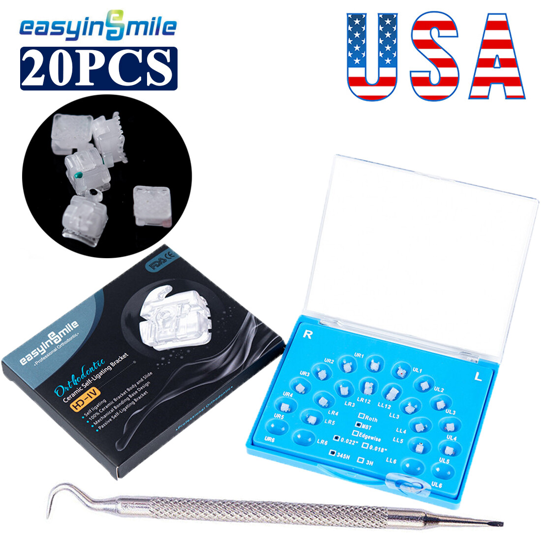 Dental Orthodontic Braces Self-Ligating Sapphire Ceramic Brackets Roth/MBT 022′