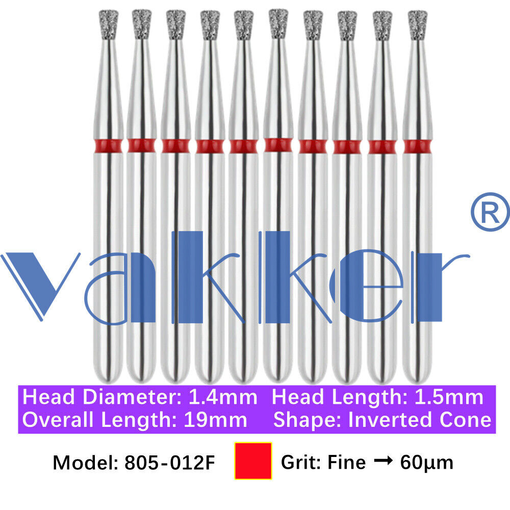 10pc Vakker Dental FG Diamond Burs for High Speed Inverted/ Double Inverted Cone