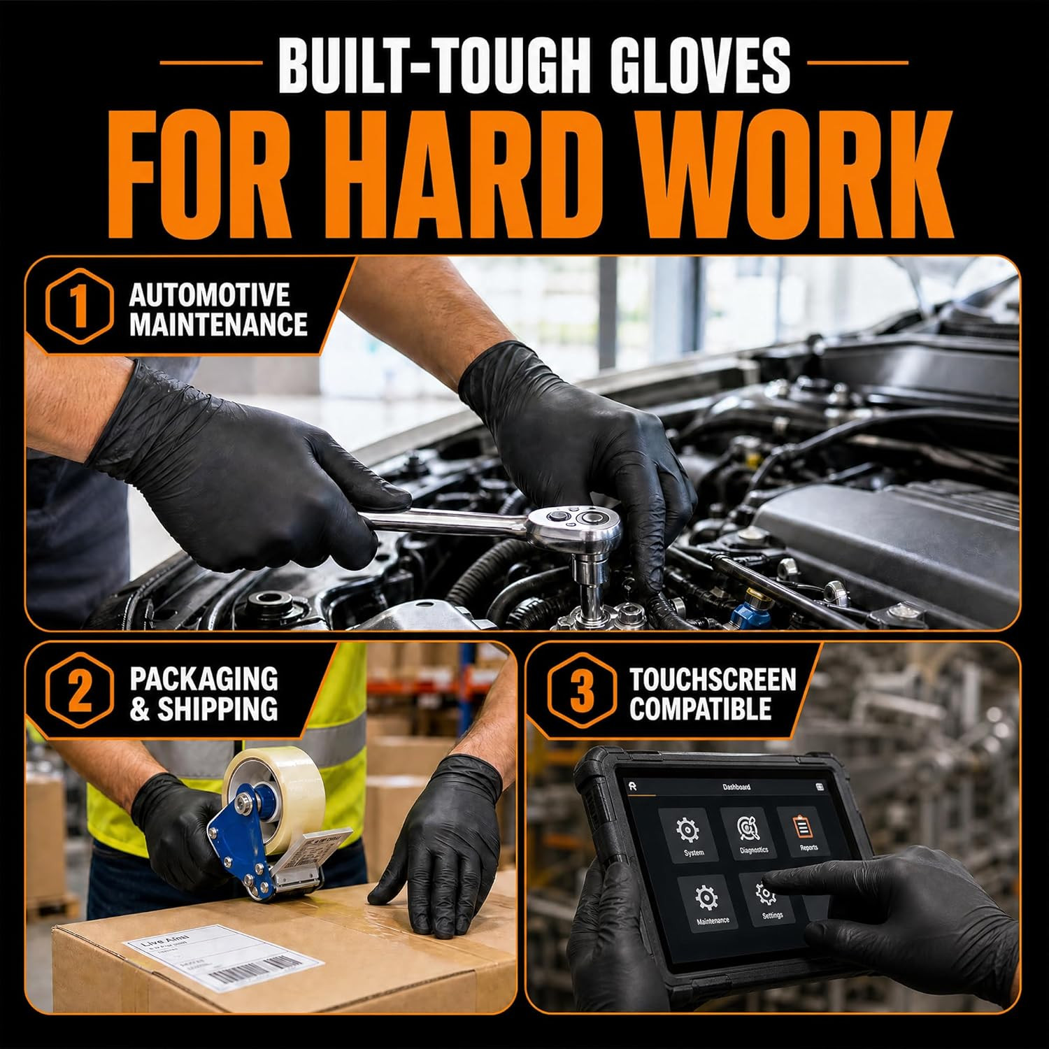 HEAVY DUTY 7 Mil Nitrile Black Gloves Disposable Latex Free Rubber Latex Cleanin