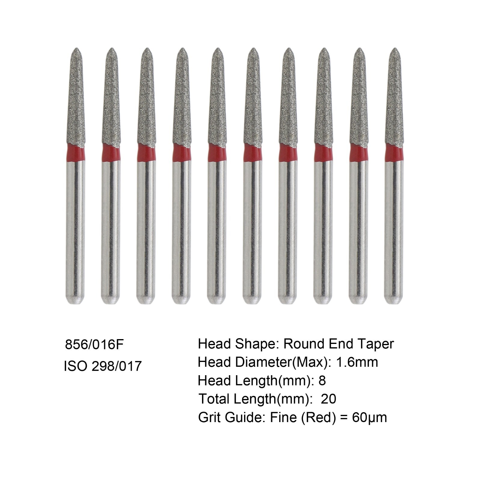 Dental Burs Diamond FG 856/016F Round End Taper Fine Grit High Speed Burr