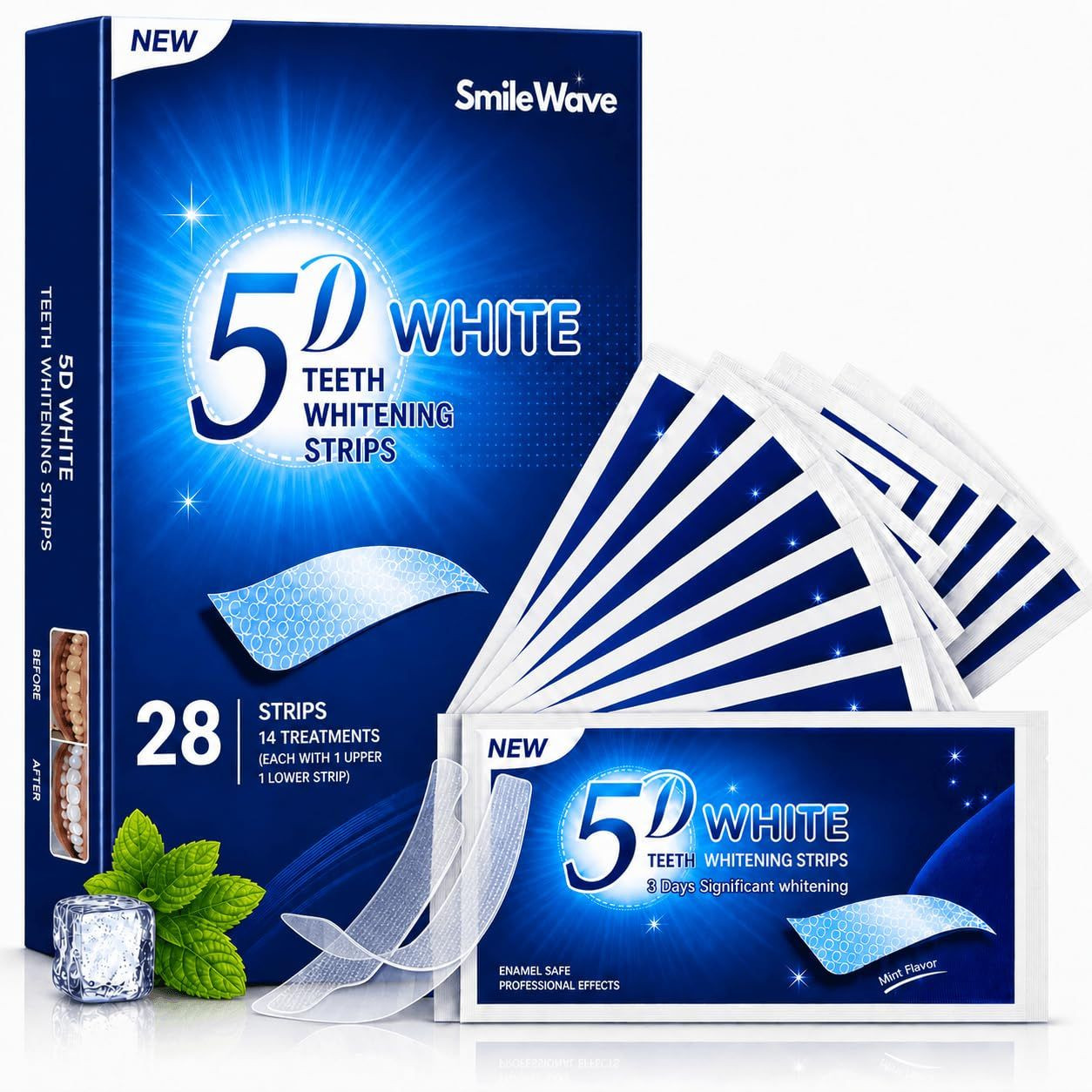 Teeth Whitening Strips – 28 (14 1 Count (Pack of 14), Transparent