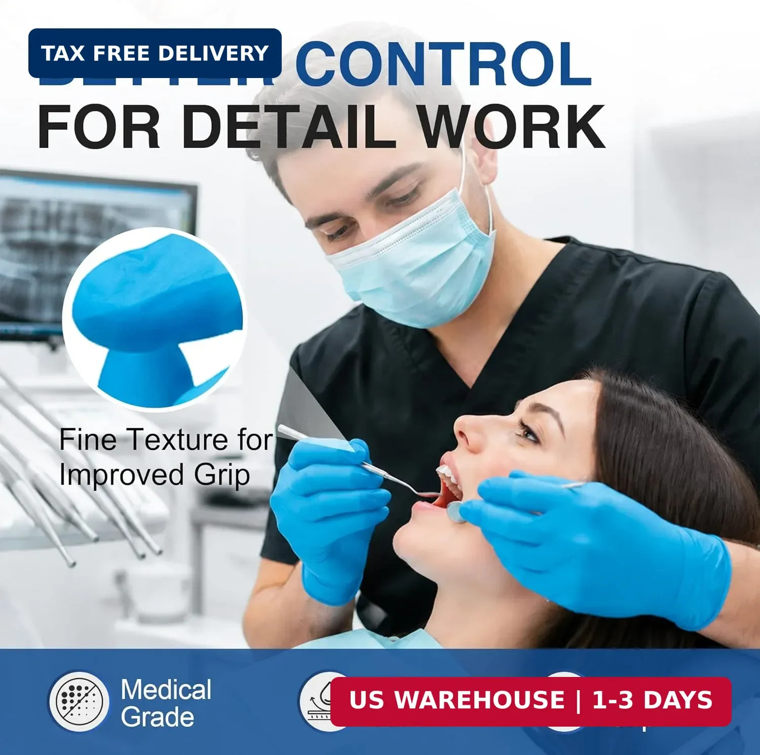 Schneider Nitrile Exam Gloves, Blue Disposable Gloves Latex Free Powder Free for