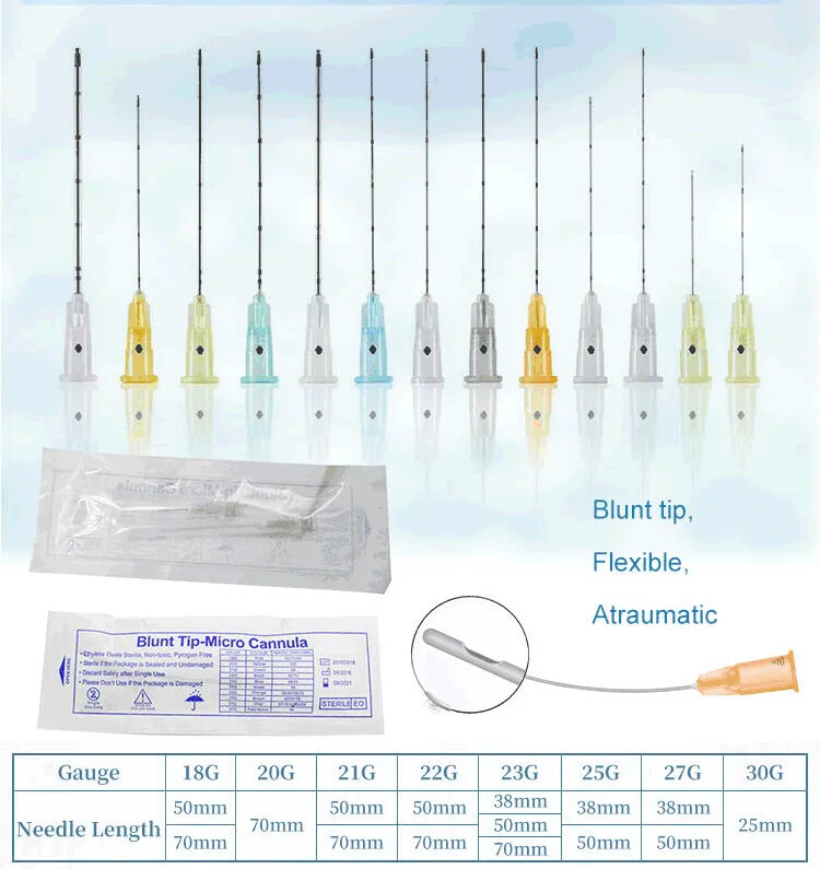 50pcs/Box Blunt-tip Cannula for filler injection acid facial slight blunt needle
