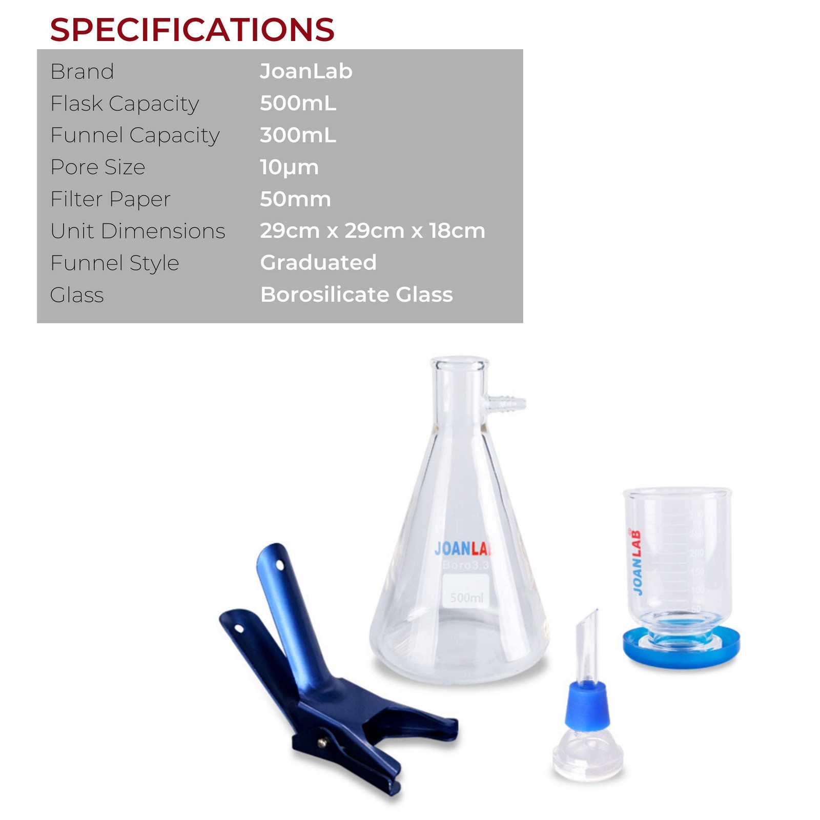 500mL Vacuum Filtration Kit | Graduated Funnel & Flask | 1-Year Warranty