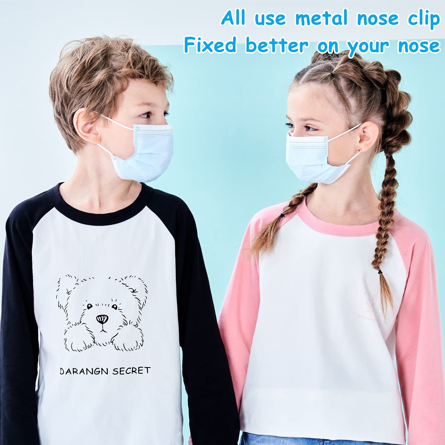 Kids Disposable Face Mask 50 Pack 3-Layer Filter Ages 5-12 Blue