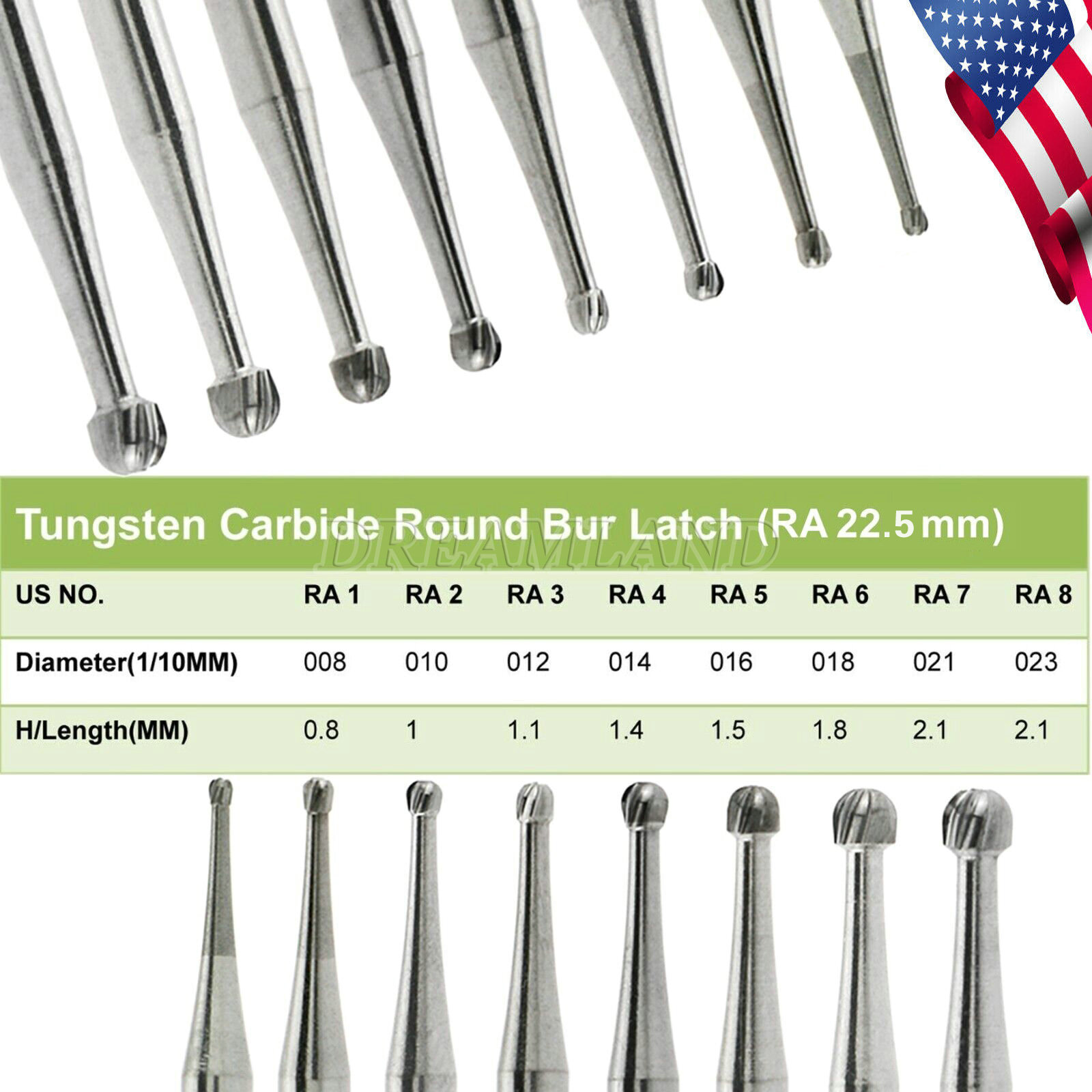 Fresas dentales de acero de tungsteno de baja velocidad RA1-RA8 para contra ángu