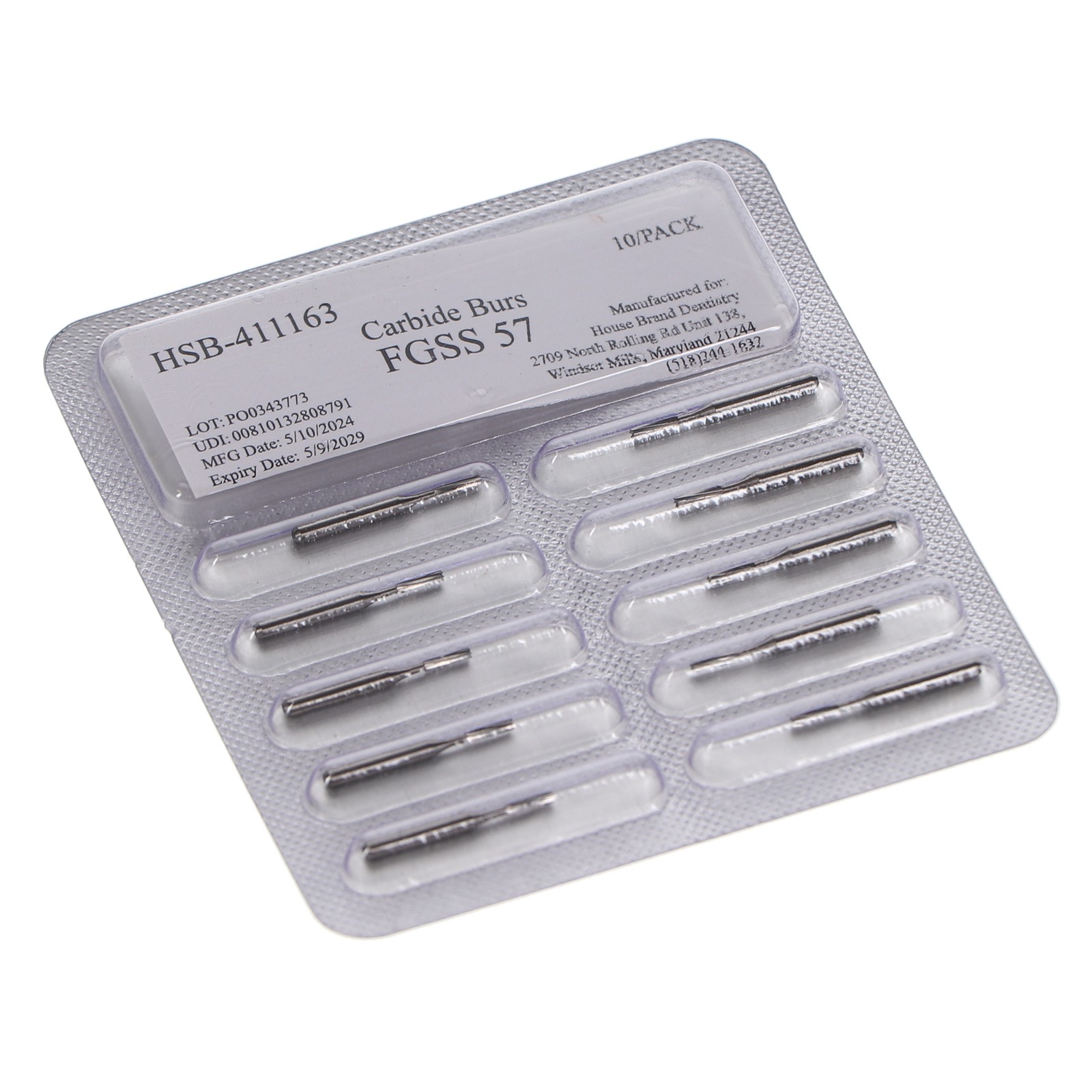 House Brand Dentistry FG Short #57 Straight Fissure Plain Carbide Burs 10/Pk