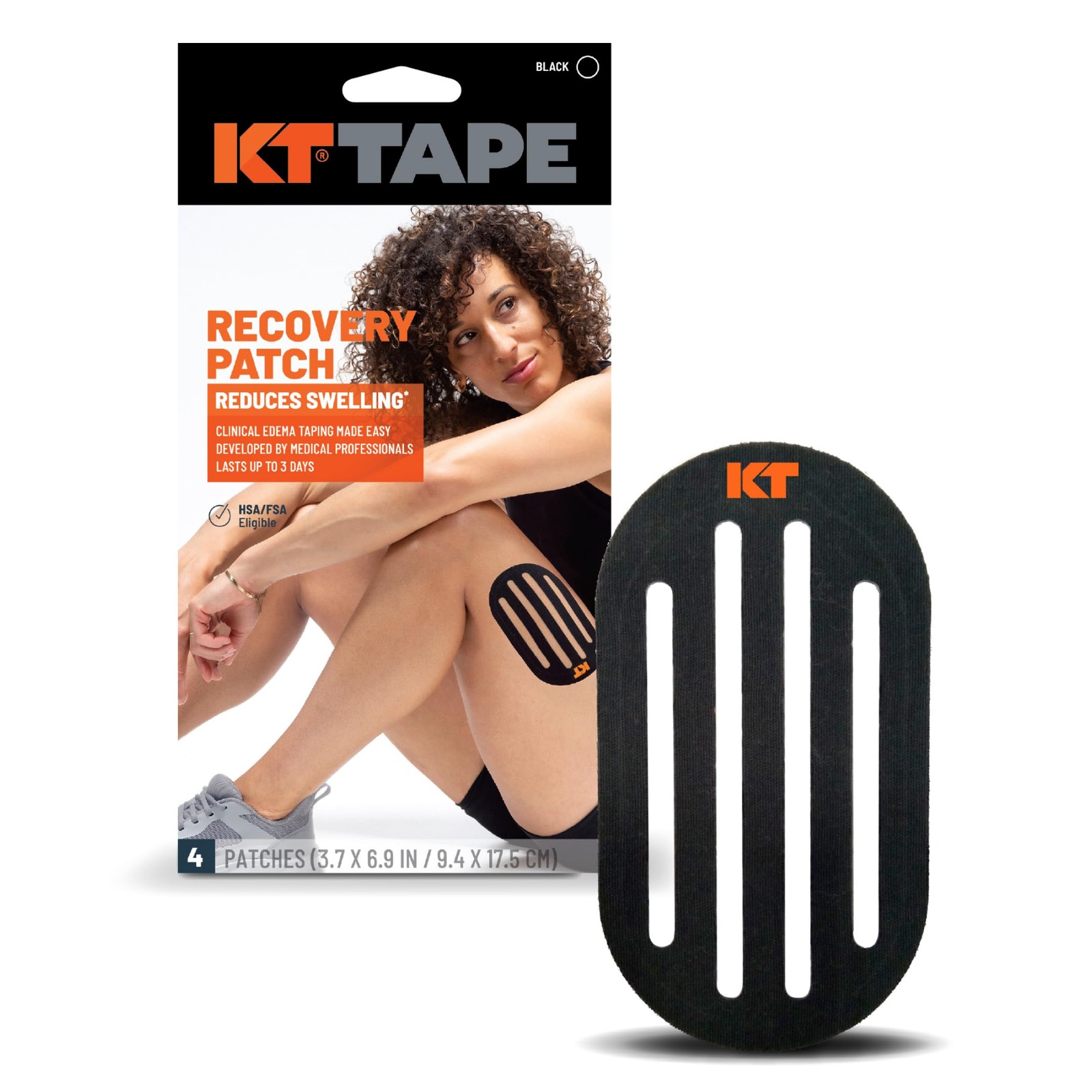 KT Tape Recovery+ Patch, Swelling and Inflamation 1 Count (Pack of 1), Black