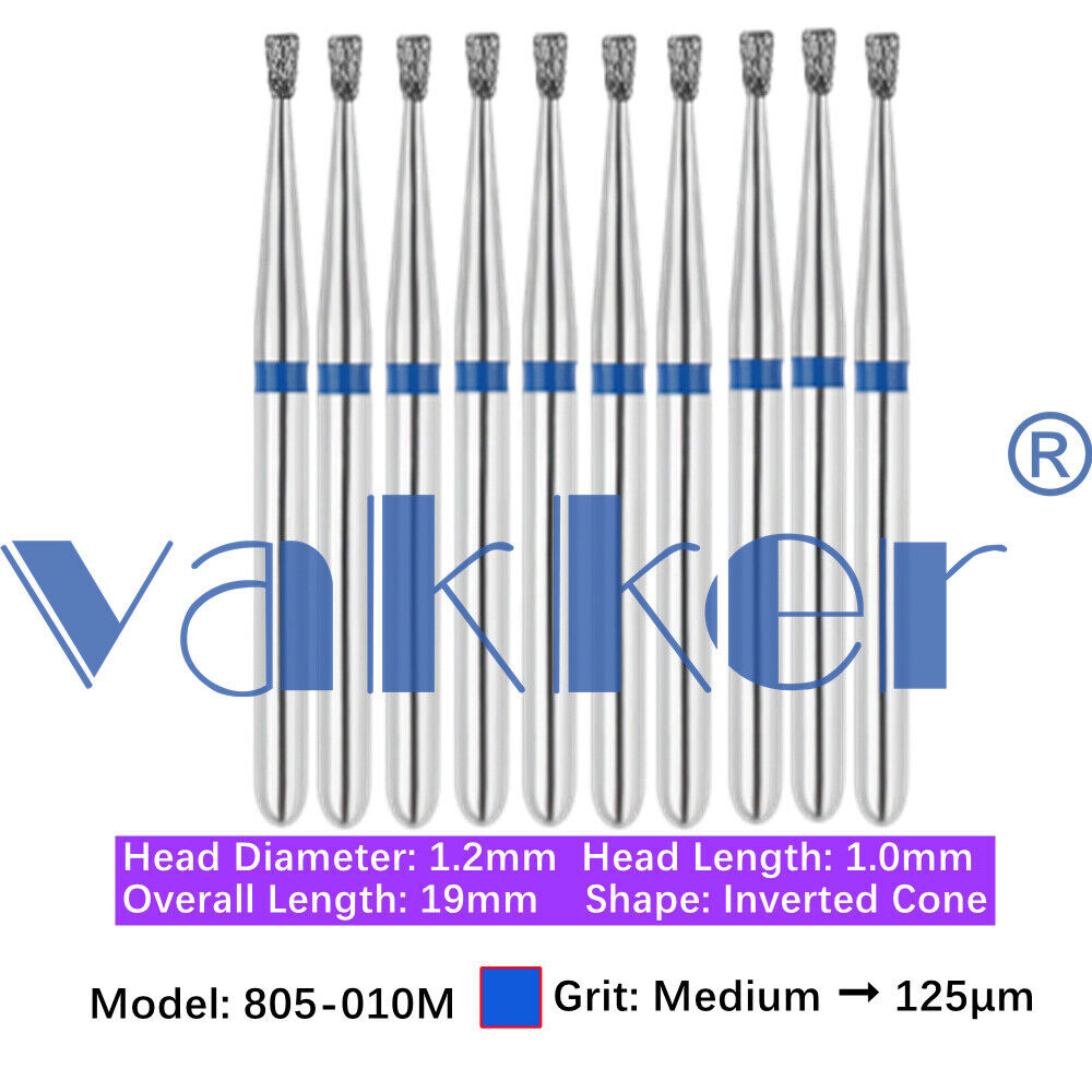 10pc Vakker Dental FG Diamond Burs for High Speed Inverted/ Double Inverted Cone