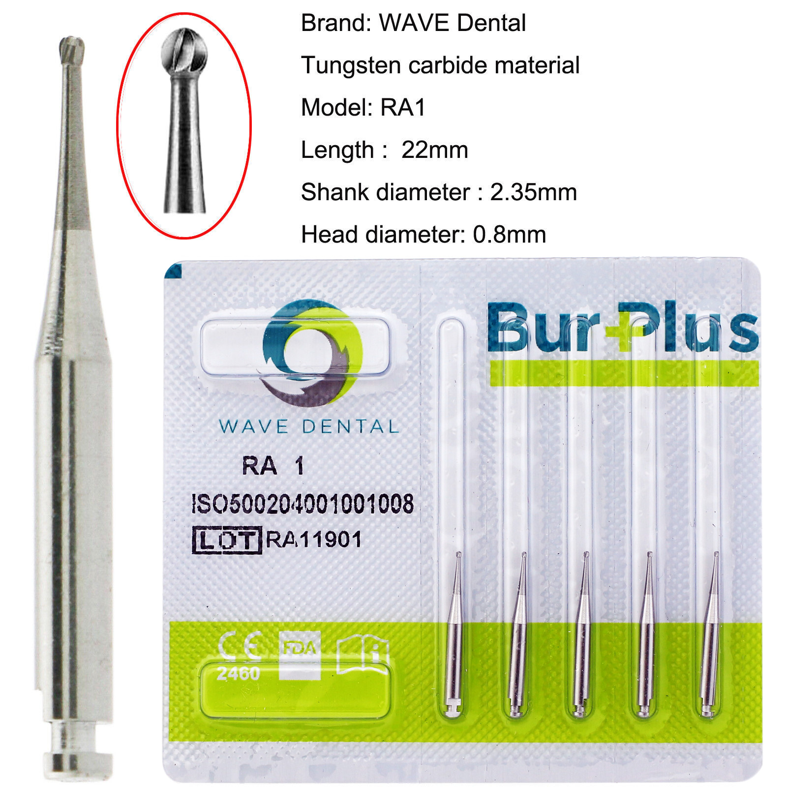 WAVE Dental RA Round Latch Type Carbide Bur Midwest LA For Low Speed Handpiece