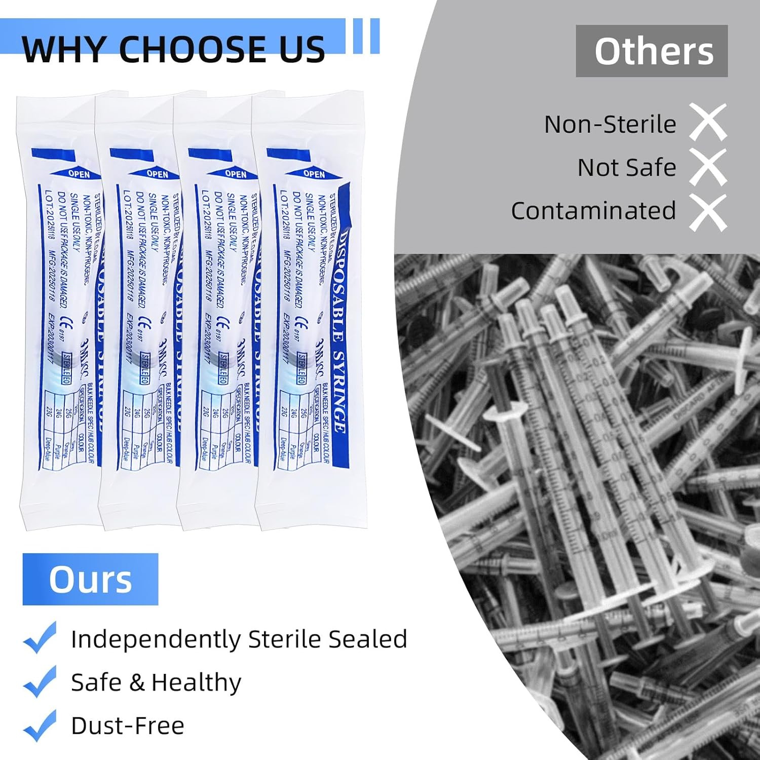 20 Pack 3ml Syringes with 23G 1 Inch, Disposable Luer Lock Syringe Individually