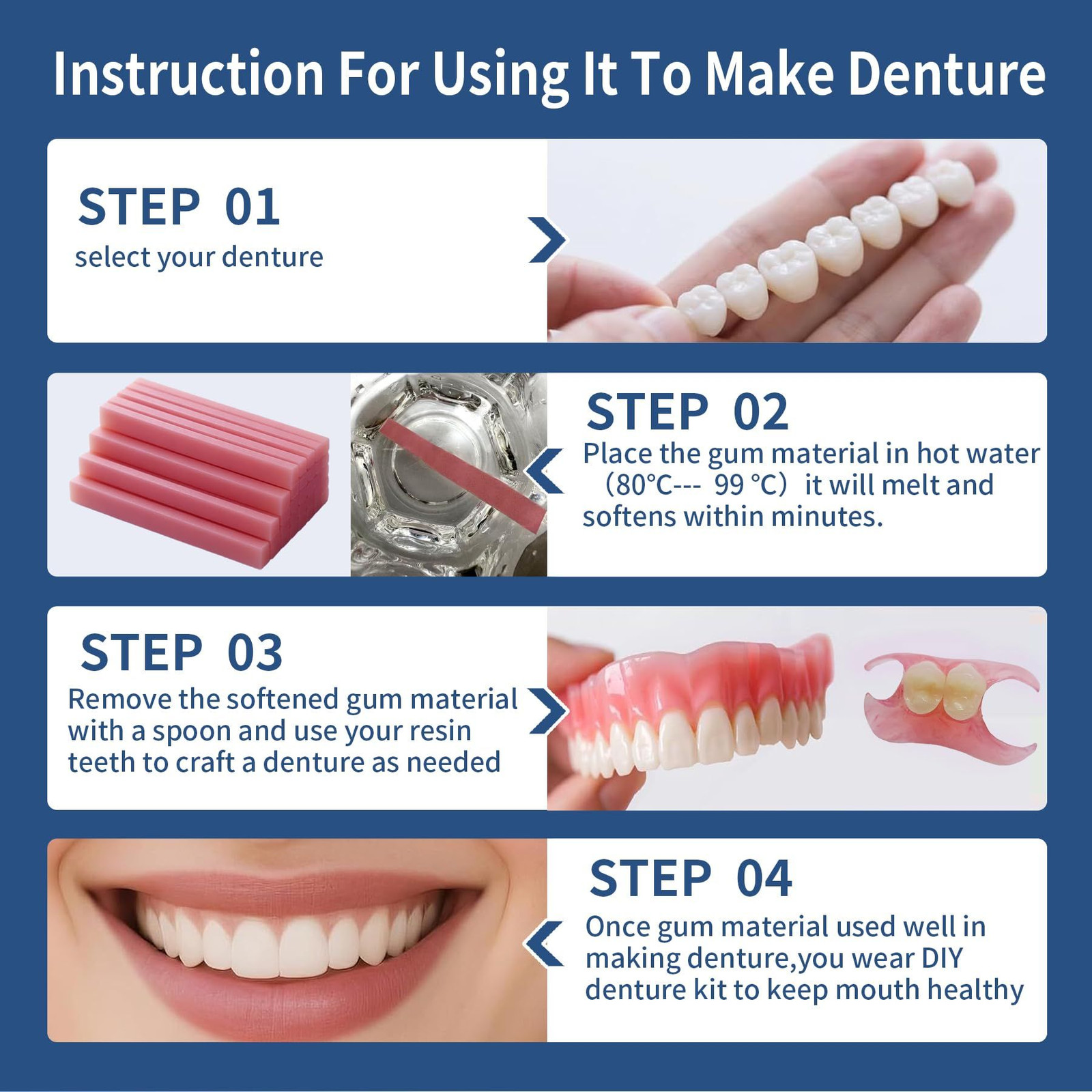 Upper & Lower Denture Reline Kit – Refit and Tighten Loose Dentures for Pink