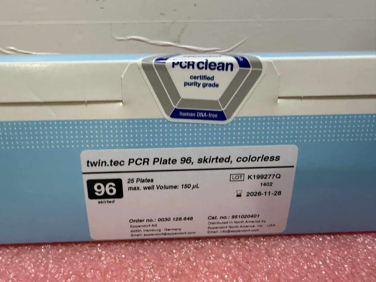 EPPENDORF Twin.tec 150µL PCR Plate 96 Skirted Colorless 951020401 Pack 25/cs/box
