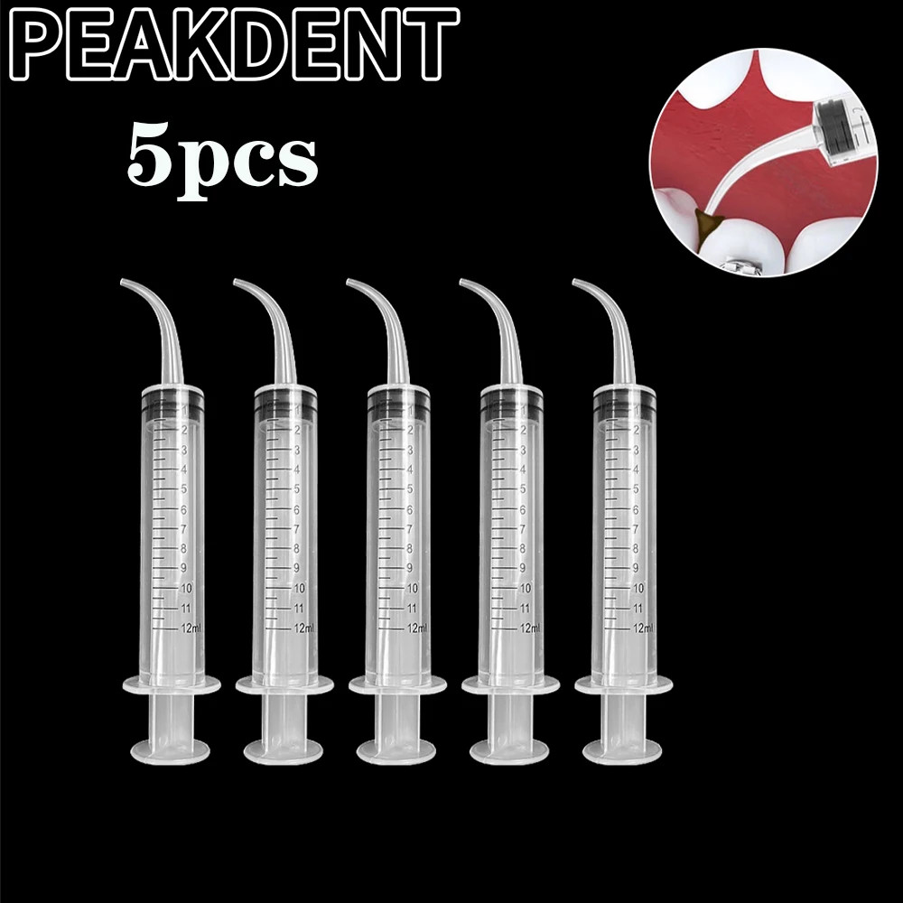 5Pcs Dental Disposable Irrigation Syringe with Curved Tip 12Ml for Dentist Use D