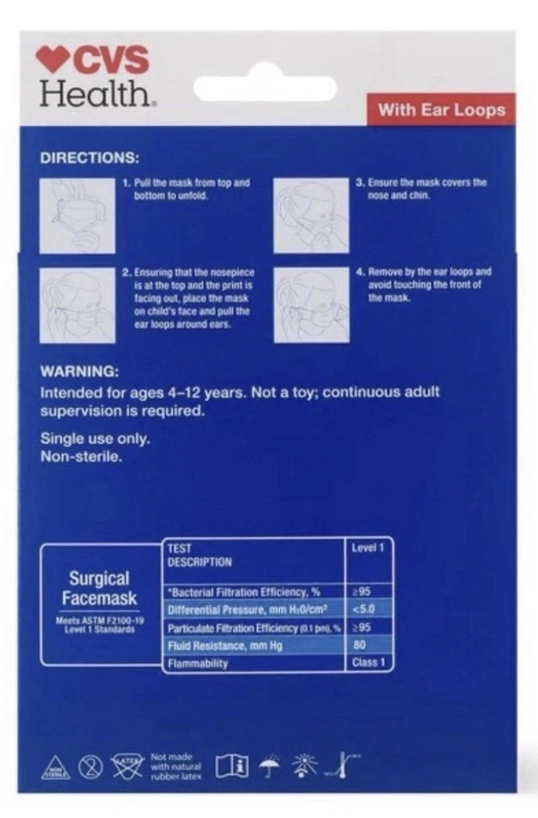 Children’s Medical Face Mask 4 Layer, CVS, 20 ct., Ages 4-12.