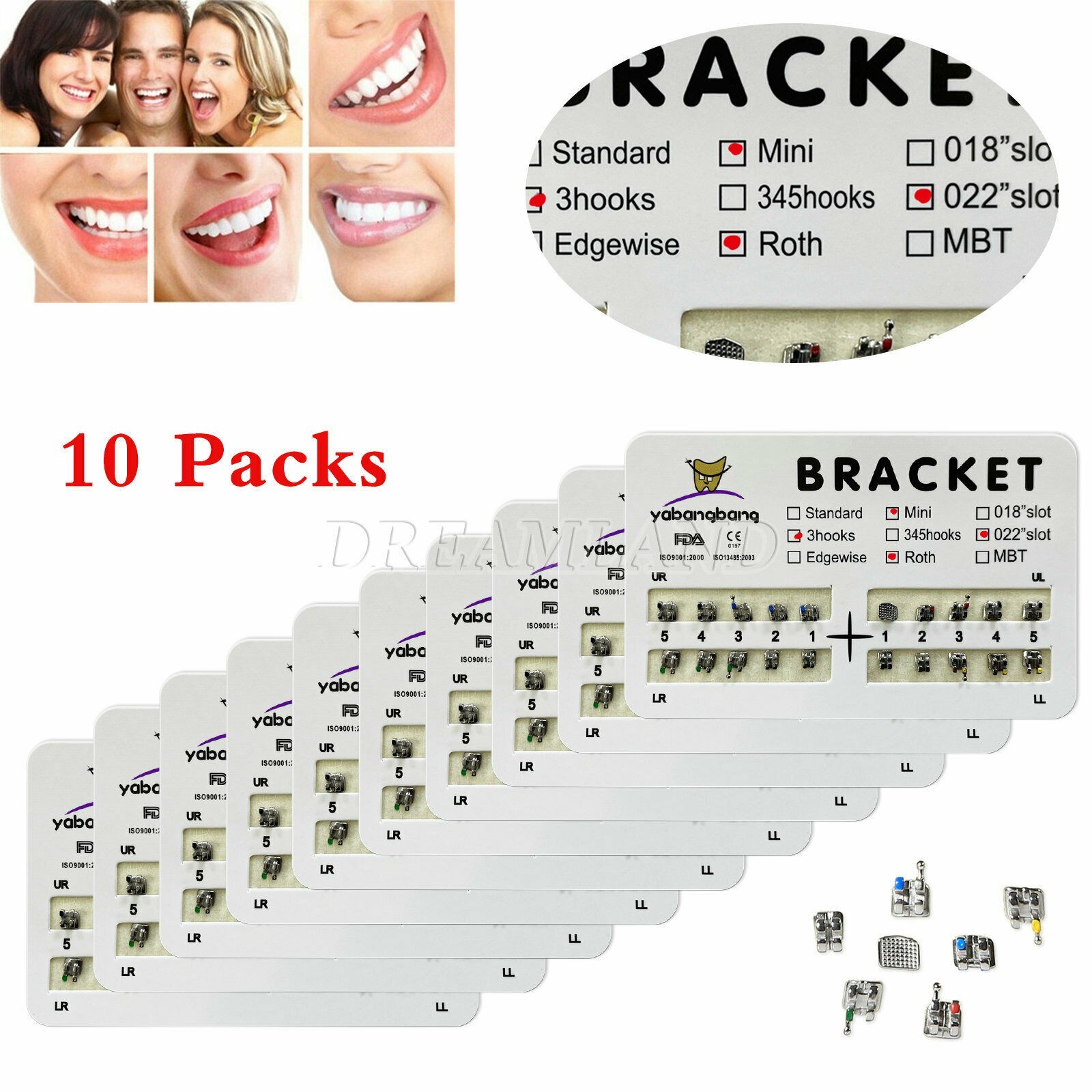 Dental Metal Brackets braces Mini/Standard MBT/Roth 022/018 Hooks 3/345