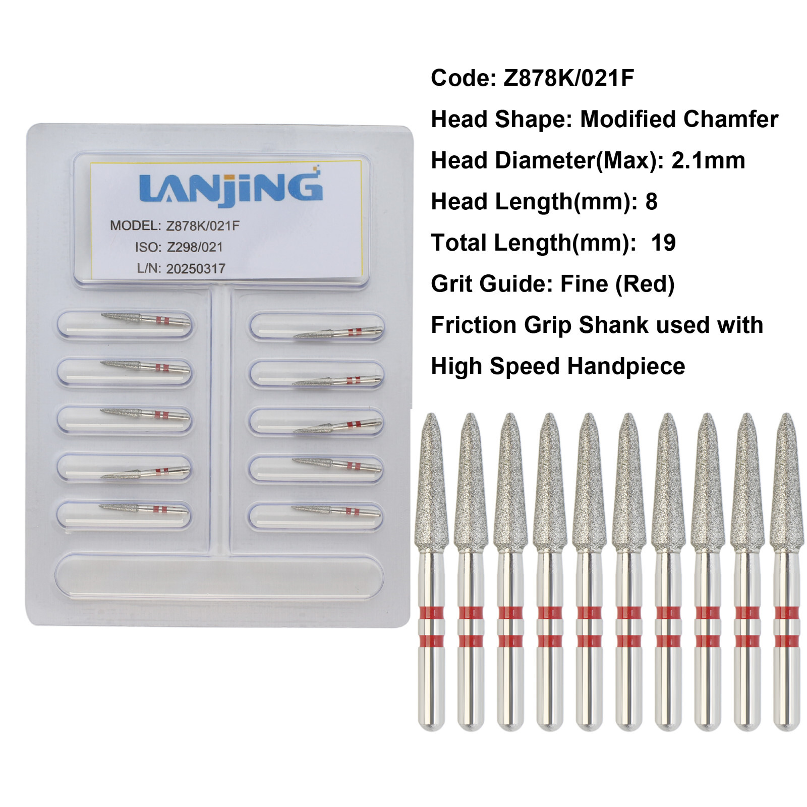 20 Types Zirconia Dental Diamond Burs FG Friction Grip for High Speed Handpiece