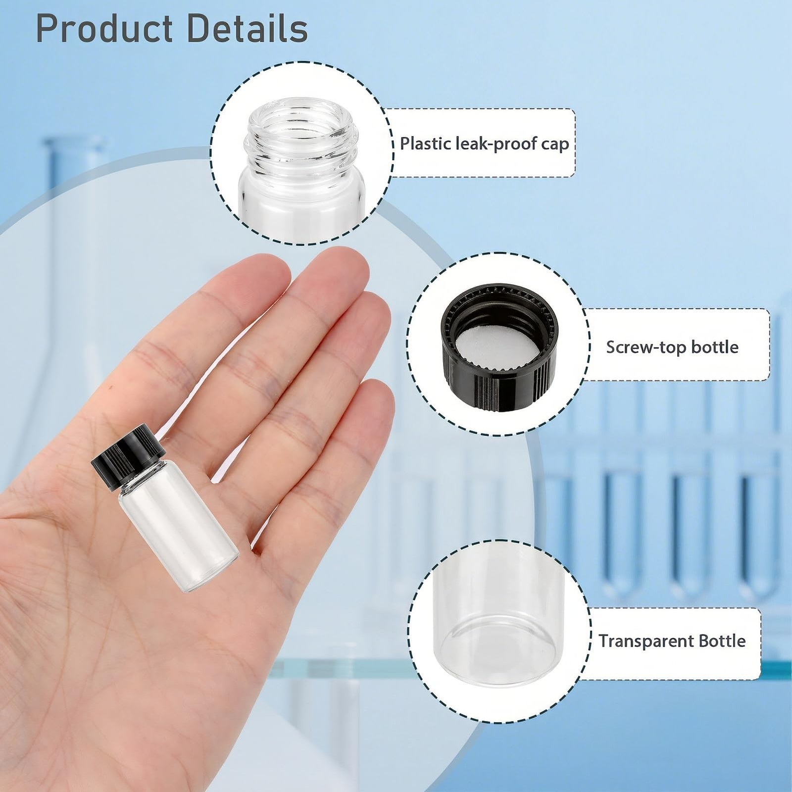 10 Pack 5ml Clear Glass Vials with Screw Caps, Small Refillable Sample Bottle…