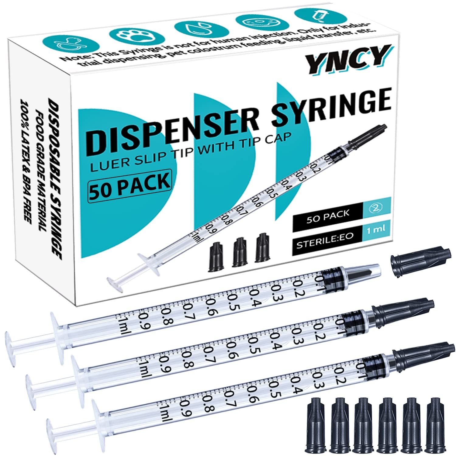 1ml Syringes with Cap, Luer Slip Tip, Whole Pack Bulk Sterile Sealed, No Nee…