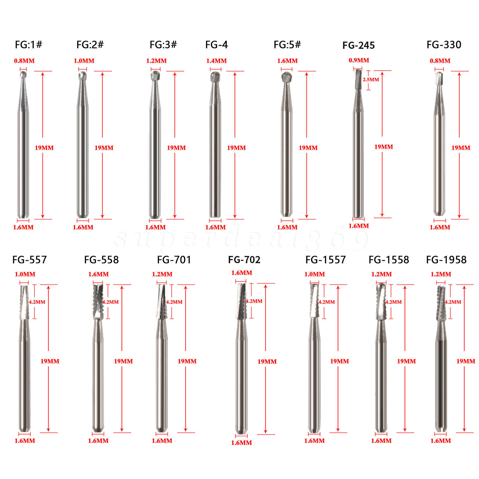 Dental Tungsten Carbide Steel Burs FG Drills Round Pear Taper Fissure Cutter