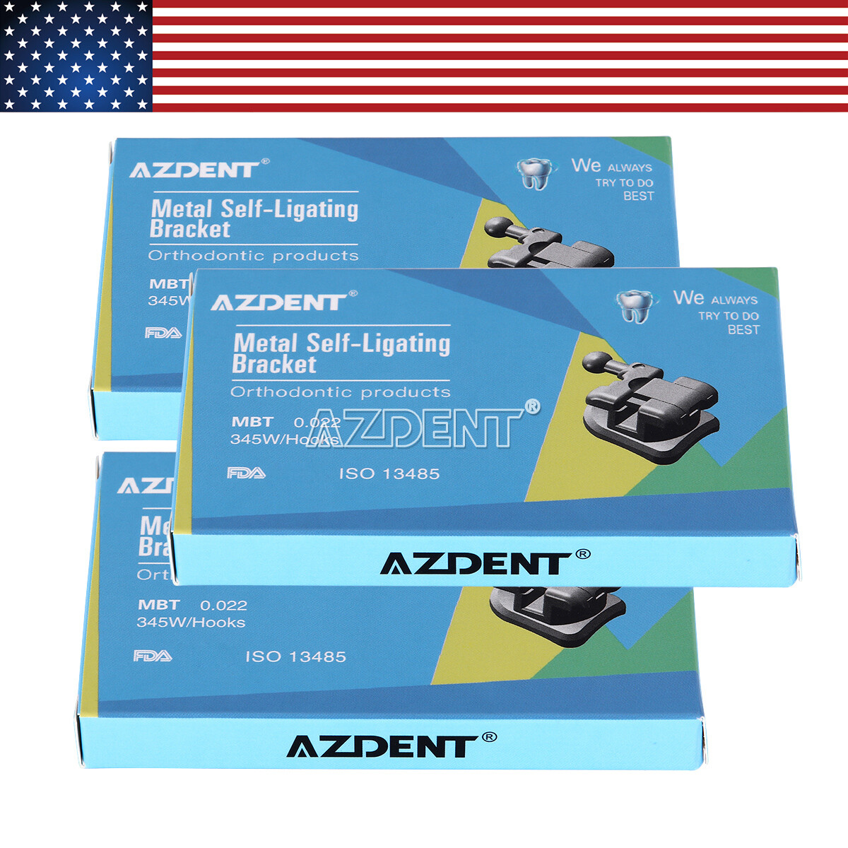 Dental Ortho Brackets Metal Ceramic Mini Roth/MBT.018/.022 3/3-4-5Hook AZDENT