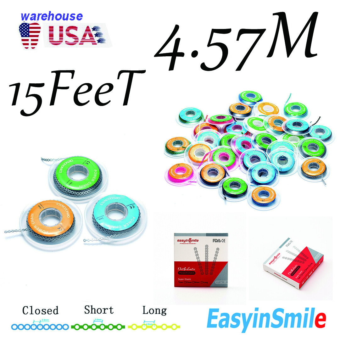 Dental Elastic Ultra Power Chain Rubber Band Orthodontic Long/Short/Continuous