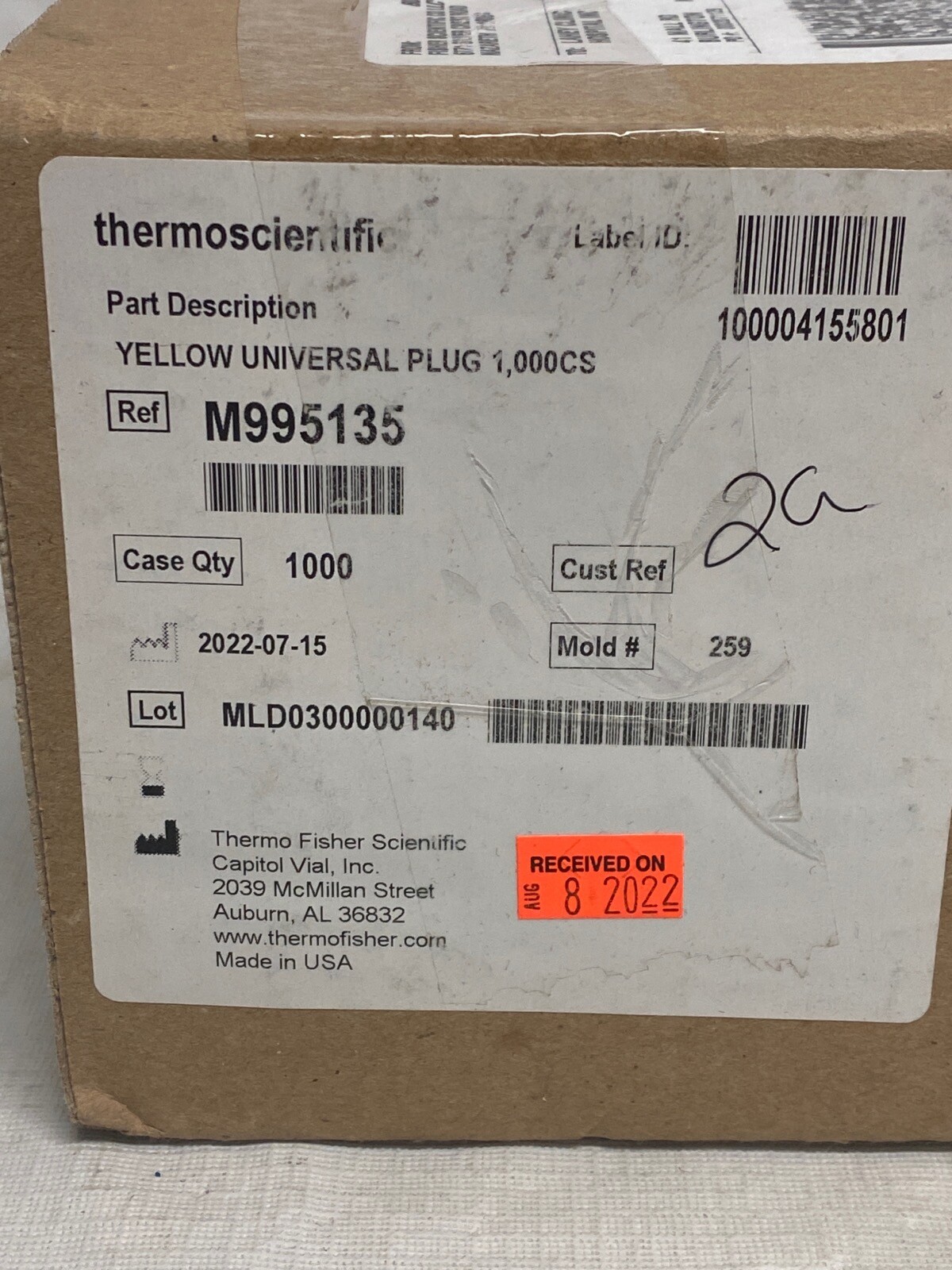 (1000/Cs) THERMO Yellow Universal Test Tube Plug Caps M995135